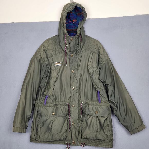 Vintage Columbia Jacket Mens Medium Hooded Southwest Fleece Lined Parka 90s - Picture 1 of 11